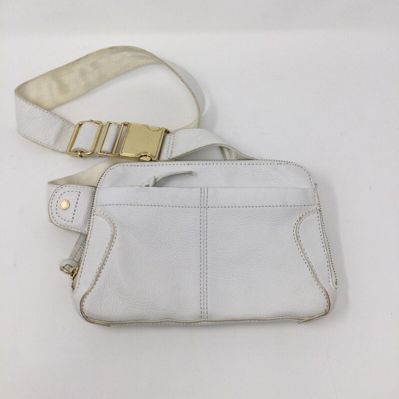 Danier Leather Belt Bag,
White/Gold,
Size: 9.5 X 6.5 In