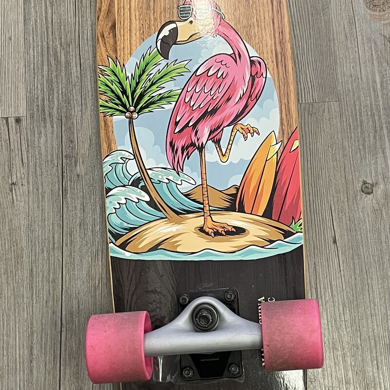 Redo Skateboard, Wooden, Size: 8Y+<br />
<br />
Jakks Pacific ReDo Skateboard 28.5 x 7.75 Zodiac Premium Cruiser Pink Flamingo Skateboard<br />
<br />
Custom wheel wells increases maneuverability, mellow concave provides a stable ride<br />
Carbon steel ReDo Abec 5 speed bearings, 5.5” ReDo HD 365T Geo Lite trucks with hardened axle<br />
60mm 80A polyurethane wheels for a smooth ride<br />
Weight capacity: 220 pounds. Suggested for Ages 8+