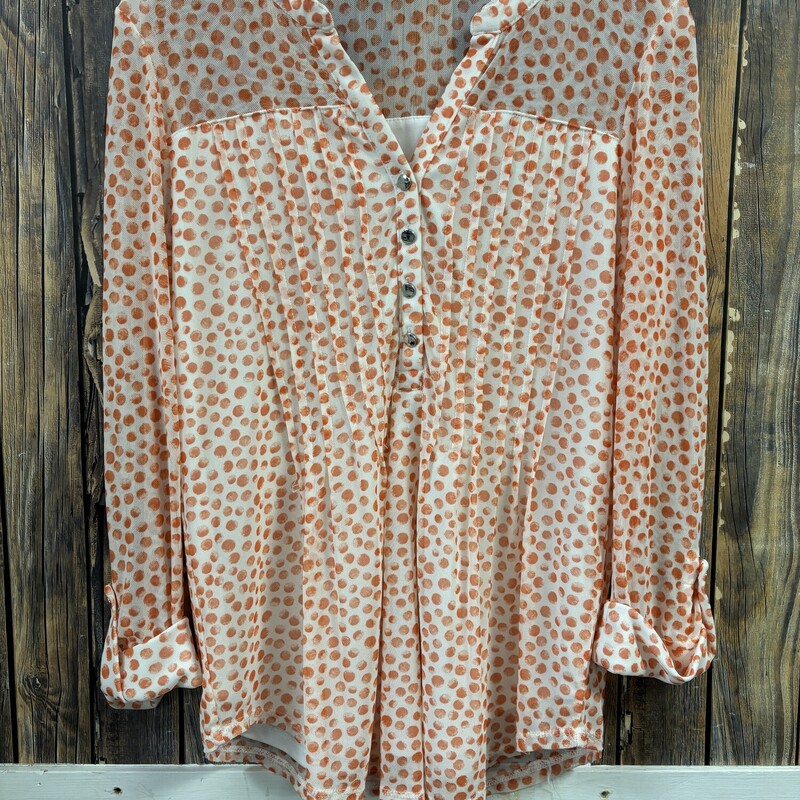 Orange White Sheer Top, Size: M