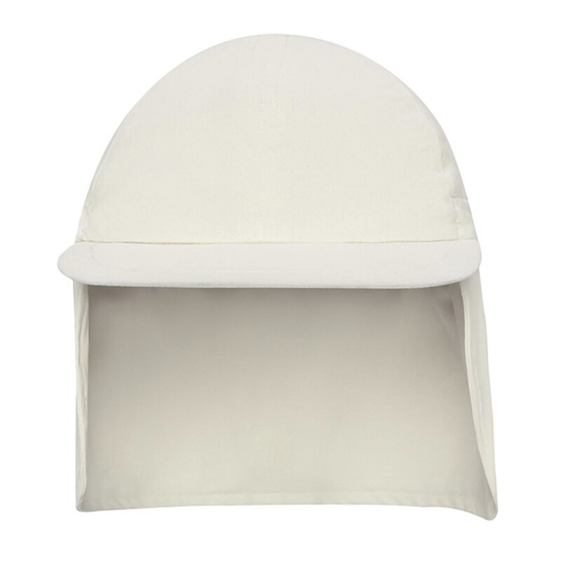 STONZ FLAP CAP, Ivory, Size: 1-3Y<br />
Keep your little explorer protected and burn-free with our baby Flap Cap. Made with non-toxic, tightly-woven fabric, so you don’t need to use sunscreen to keep them protected: just put on their hat and they’re ready to go! Their skin and the environment will thank you.<br />
Non-toxic UV protection: No need to use harsh sunscreens. The tightly-woven fabric provides complete UPF 50 protection for your child.<br />
<br />
Perfect fit that stays on: Thanks to the adjustable toggle closure, this versatile flap-hat fits any child. And stays on all day long!<br />
<br />
Soft & comfortable: With a super-soft fabric and breathable mesh lining, your little one will stay fresh and cool regardless of the weather.<br />
<br />
Machine washable: Got a little ice cream on it? No worries, wash inside out in cold water, on delicate cycle & hang to dry or tumble dry without heat.