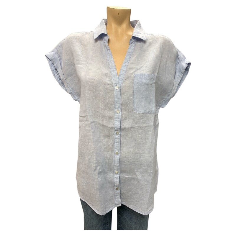 Tahari Linen Top, Blue, Size: M