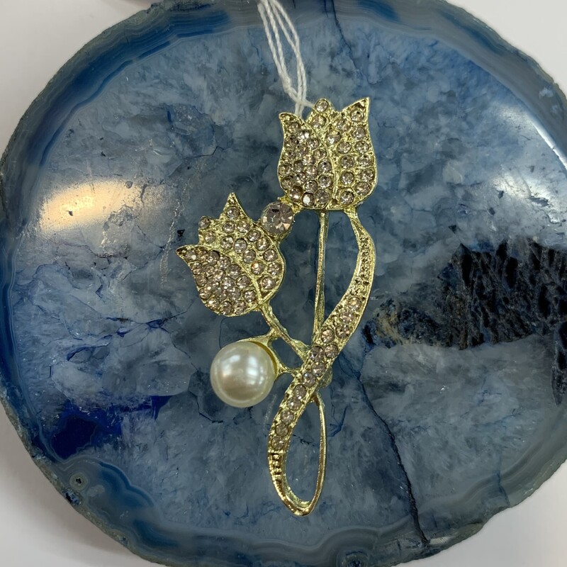 Flower Brooch, Gold, Size: None