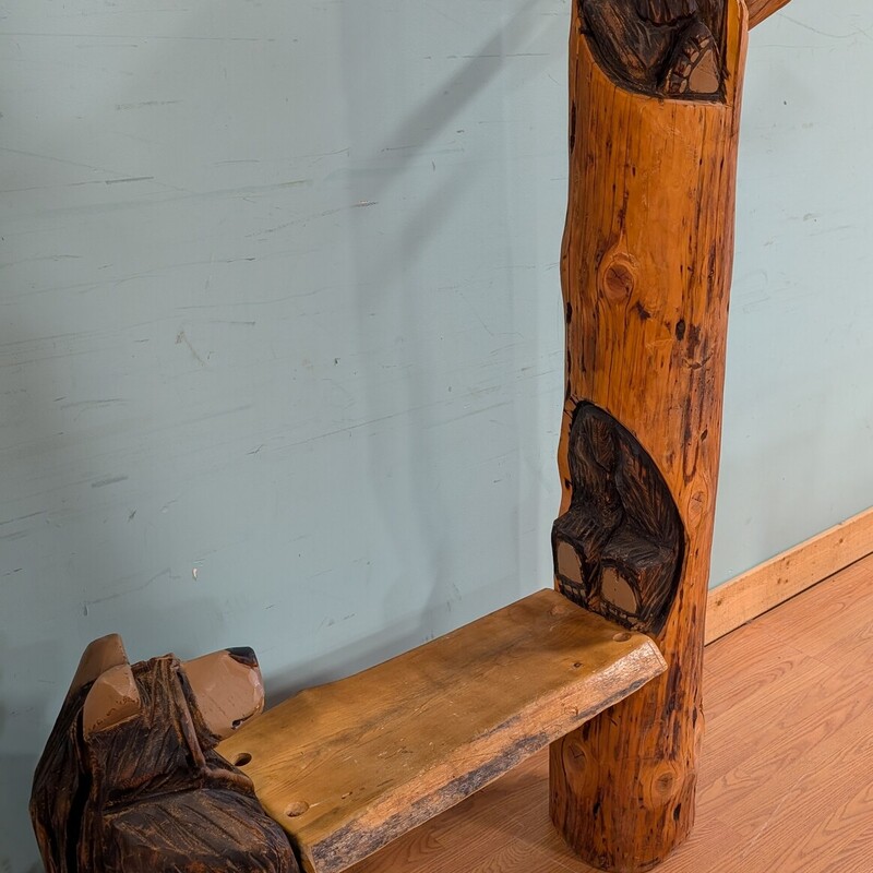 Chainsaw Bear Bench, Cute!
40w + 9in with Hooks
13d x 65h
Seat 22w