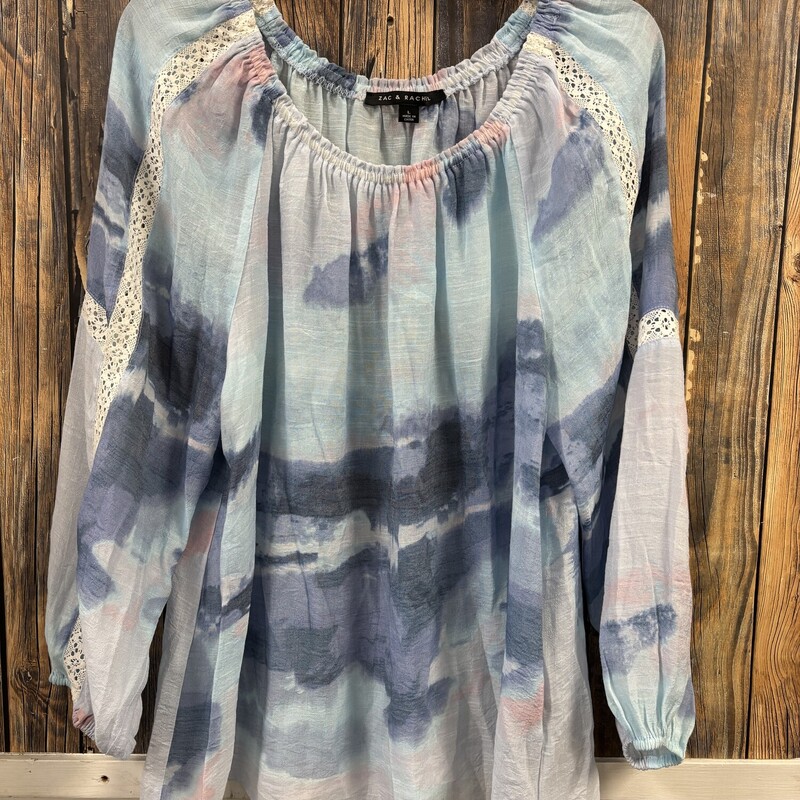 Blue Pink Flowy Shirt, Size: L