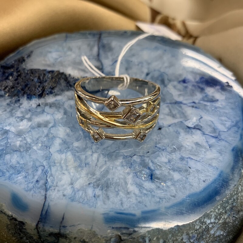 Ring, Slvr/gld, Size: 10