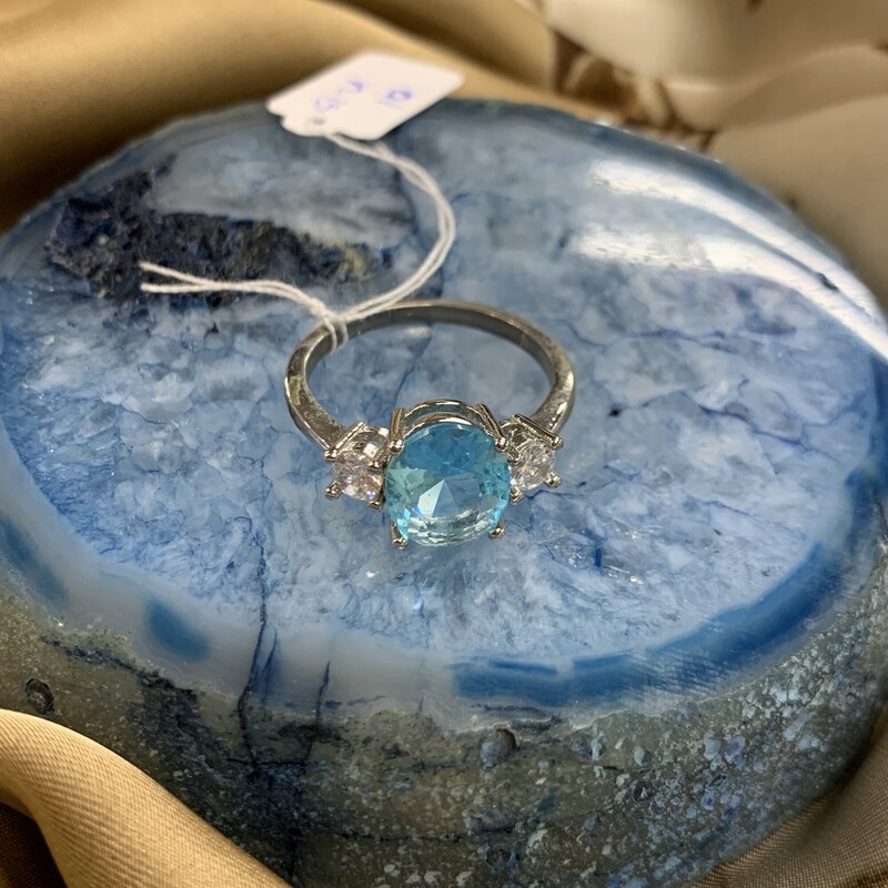 Ring, Slvr/blu, Size: 10