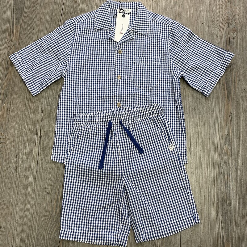 Noppies 2 Pcs Muslin Ginham Short/Shirt Set, Navy/White, Size: 3-4Y