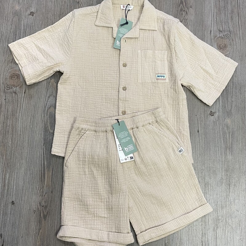 Noppies 2 Pcs Muslin Short/Shirt Set, Sand, Size: 3-4Y