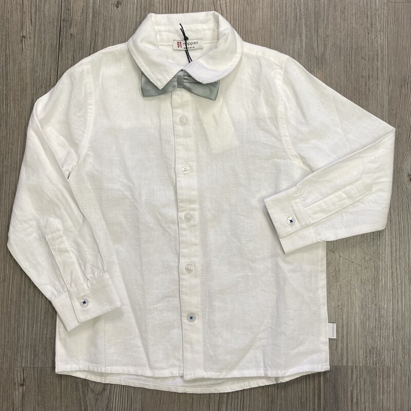 Appaman Linen Shirt/Bow Tie, White Shirt - Silver Bow Tie, Size: 3Y