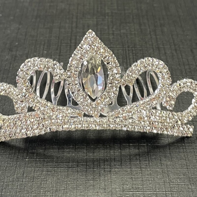 Tiara - Jeweled #5, Silver, Size: Hair Clip