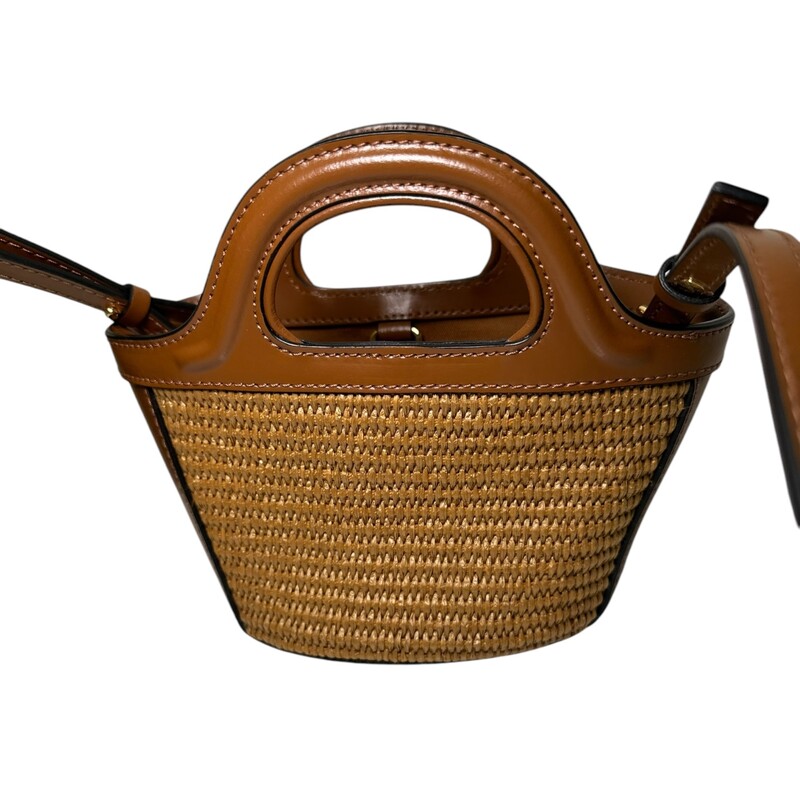Marni Tropicali Micro Leather Raffia Tote<br />
<br />
Dimensions: 6L x 4.5 H inches<br />
<br />
In excellent condition.<br />
<br />
Does not come with original dust bag or box.