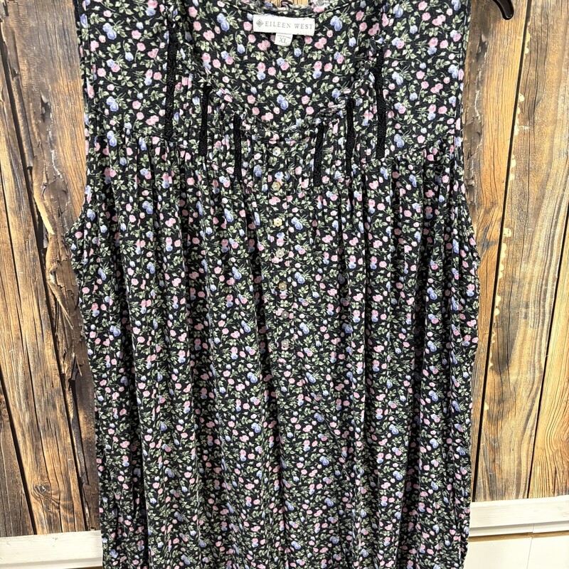Black Floral Night Gown, Size: XL