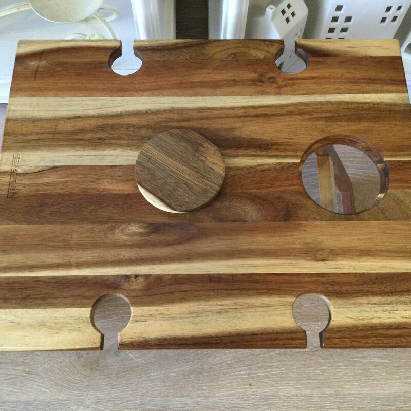 Folding Serving Tray With Wine Glass Holders,
Brown,
Size: 19 X 13.75 x 14.5 In