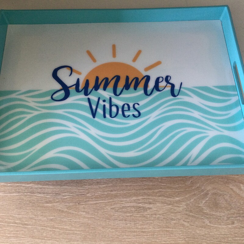 Summer Vibes Tray,
Aqua/Multi,
Size: 19 X 14 In