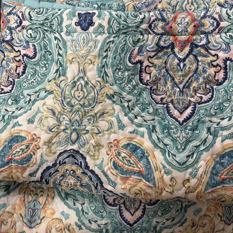 Teal Paisley Quilt Comforter Set, Size: King