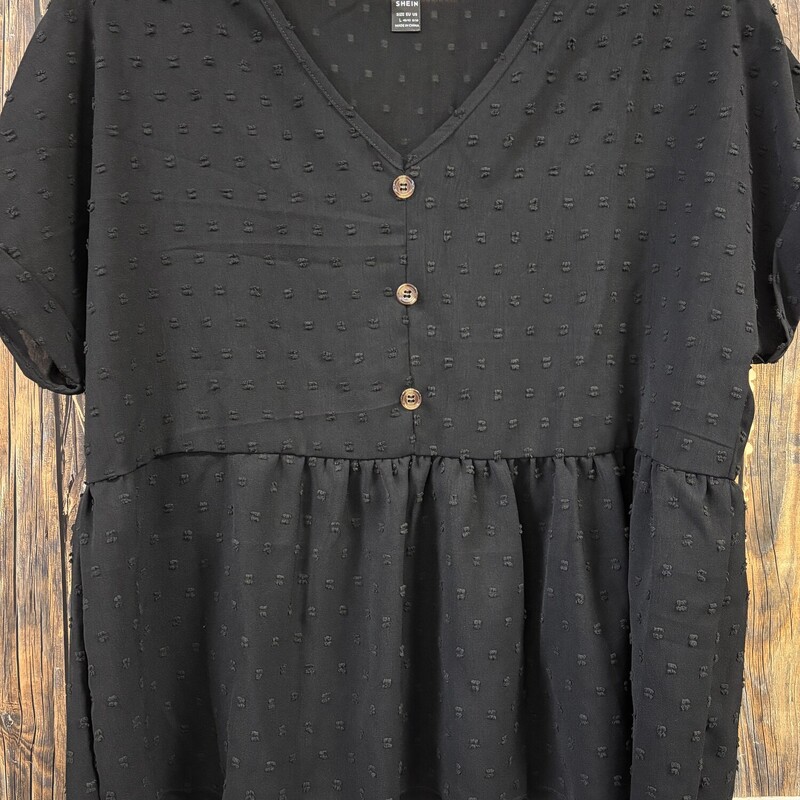 Black Button V-Neck Top, Size: L
