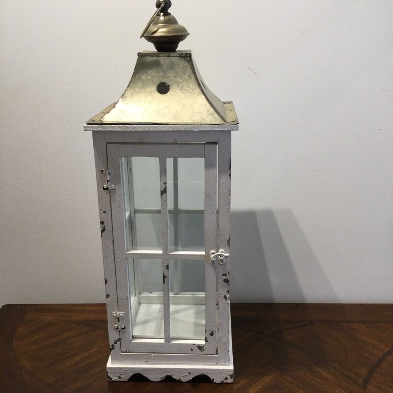 Large Lantern,
White/Gold,
Size: 27 X 10 X 10 In