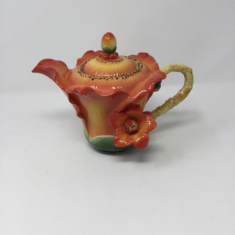 Pavone Tropical Beauty Flower Tea Pot,
Red/Multi,
Size: 8 X 9 In