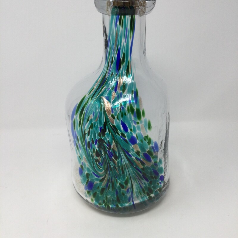 Blown Glass Jug With Sand & Sea Shells,
Clear/Blue,
Size: 12 X 6 In