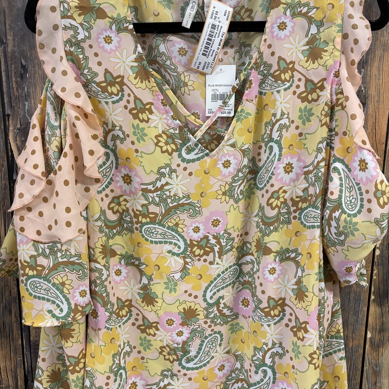 NWT Pink Yellow Paisley Top, Size: 22/24