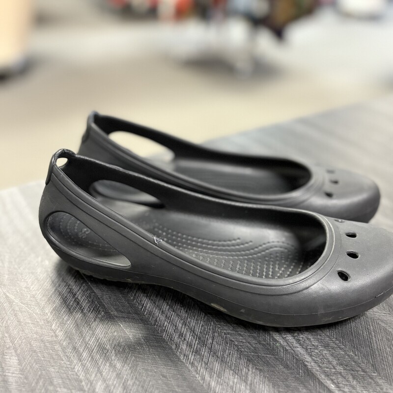 Black Croc Slip Ons, Size: 10
