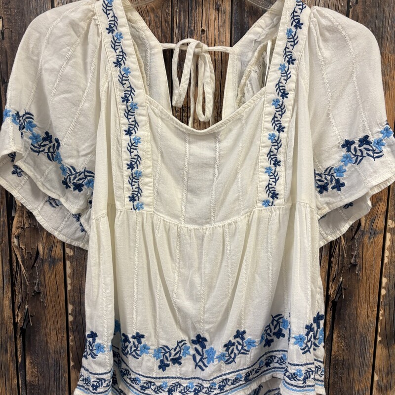 Blue & White Flower Top, Size: S