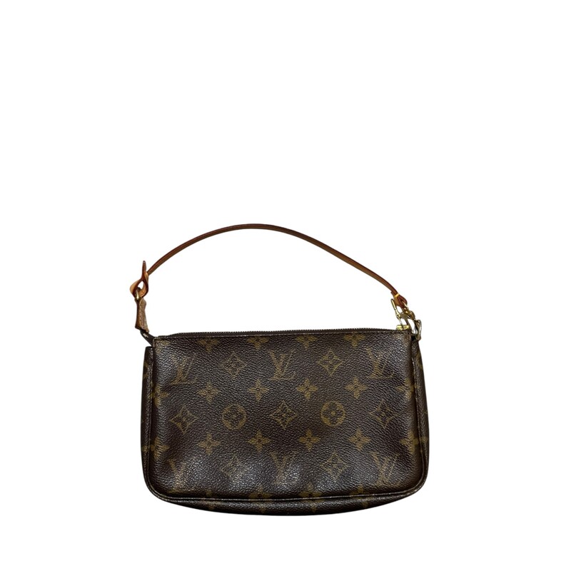 Louis Vuitton Pochette Monogram<br />
<br />
Date Code: AR0051<br />
<br />
Dimensions:<br />
Length: 8.5 in<br />
Height: 5 in<br />
Width: 1.75 in<br />
Drop: 6 in<br />
<br />
In very good condition. Wear to the hardware and pull tab on side.<br />
<br />
Does not come with the original dust bag or box.