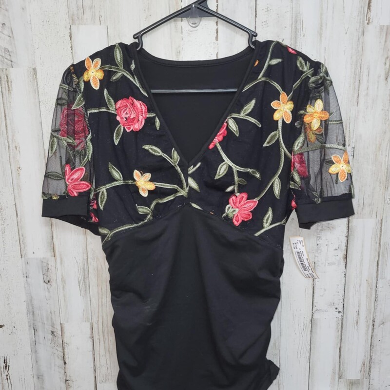 M Black Mesh Sleeve Flowe, Black, Size: Ladies M