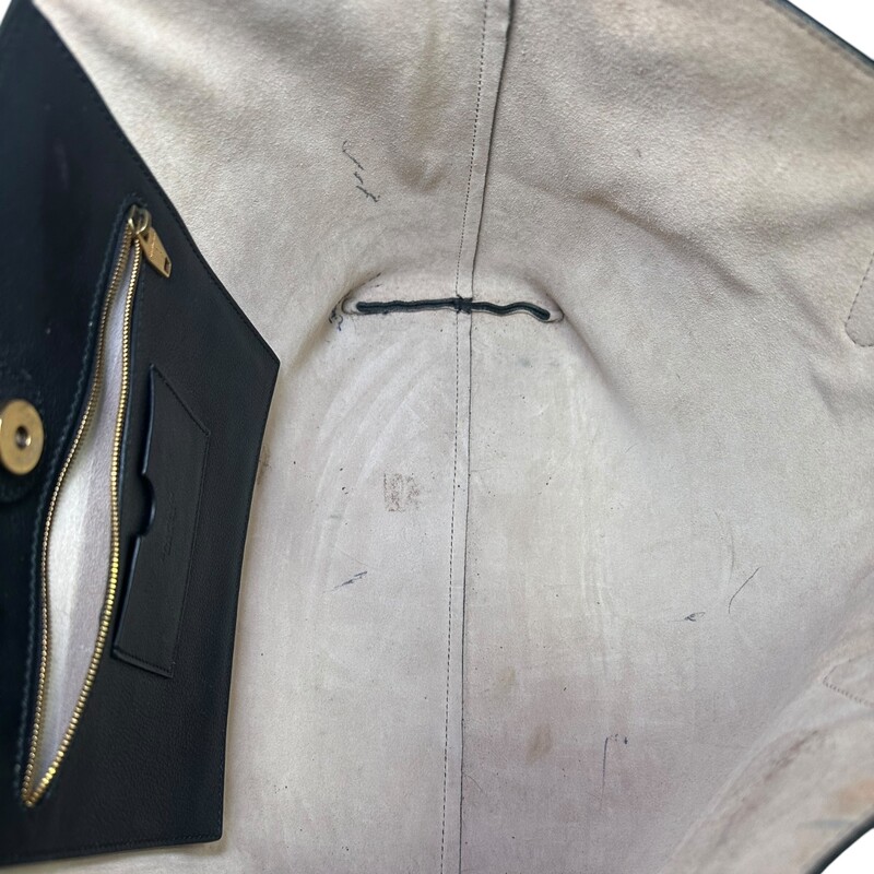 Balmain Black Logo  Leather Tote<br />
<br />
Dimensions: 16 L x 11 H inches<br />
<br />
In good condition. Corner wear and interior stains.<br />
<br />
Does not come with original dust bag or box.