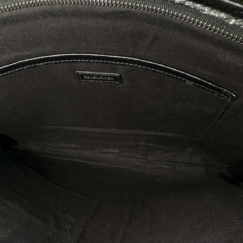 Balenciaga Graffiti Leather Clutch Pouch<br />
<br />
Style code: 443658.1090. Y.535269<br />
<br />
Dimensions: 13 L x 9 H<br />
<br />
In very good condition. Some interior marks and some slight distressing of the leather.<br />
<br />
 Does not come with original dust bag or box.