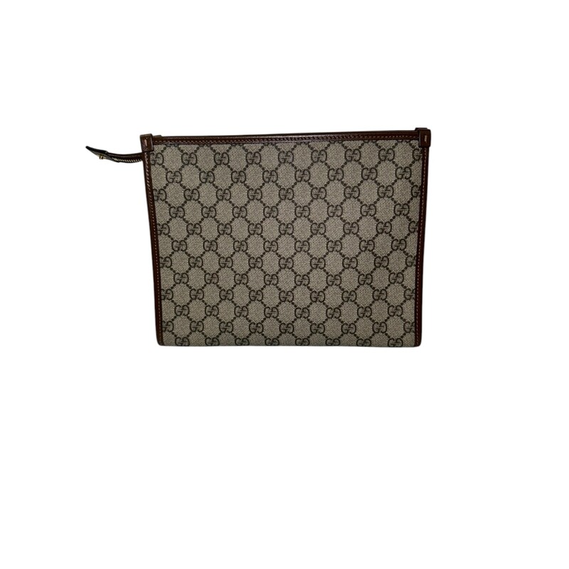Gucci Supreme Canvas Beauty Pouch<br />
<br />
Code: 672956 0416<br />
<br />
Dimensions: 10.2 in W x 8in H x 2in D<br />
<br />
In very good condition. Light wear<br />
<br />
Does not come with the original dust bag or box.