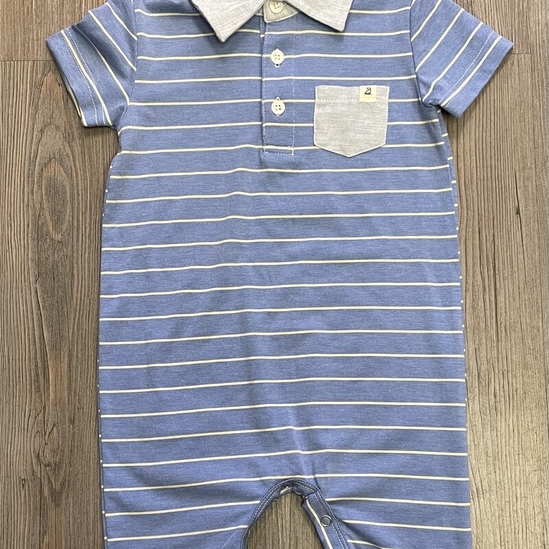 Me & Henry Polo  Romper, Blue Striped, Size: 12-18M
NEW