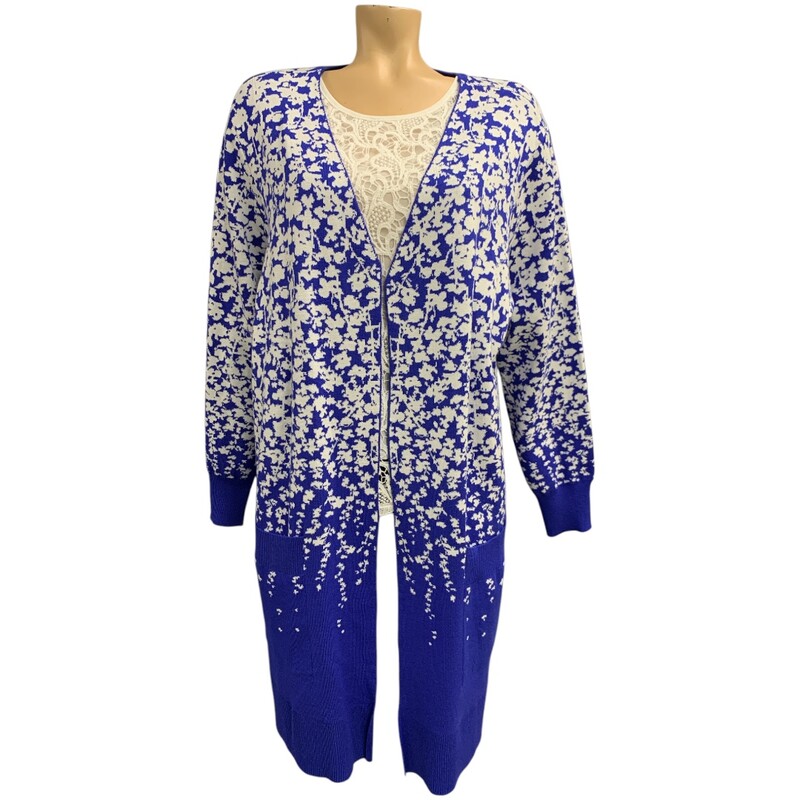 Nina Leonard Cardigan, Blue/whi, Size: 2X