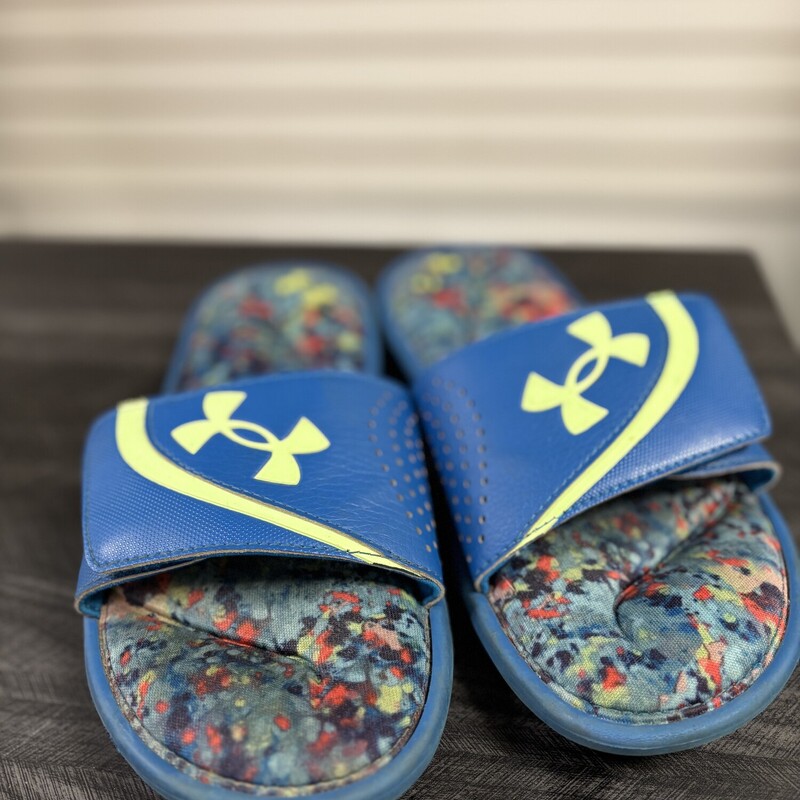 Blue Lime UA Slides, Size: 6Y