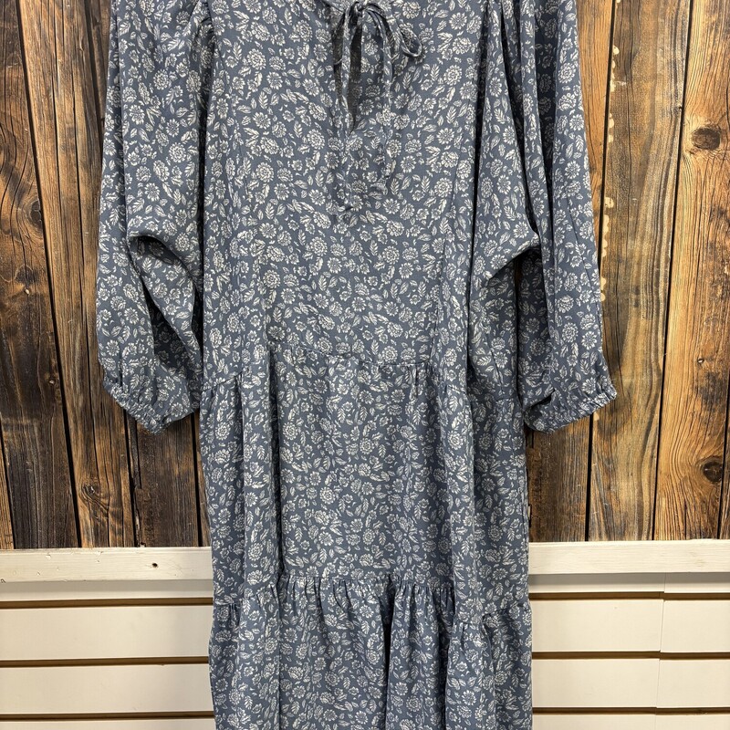 Blue Floral Dress, None, Size: M