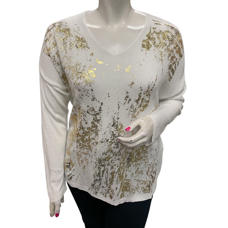 Moda Elegante Italy Top, White/go, Size: 2X