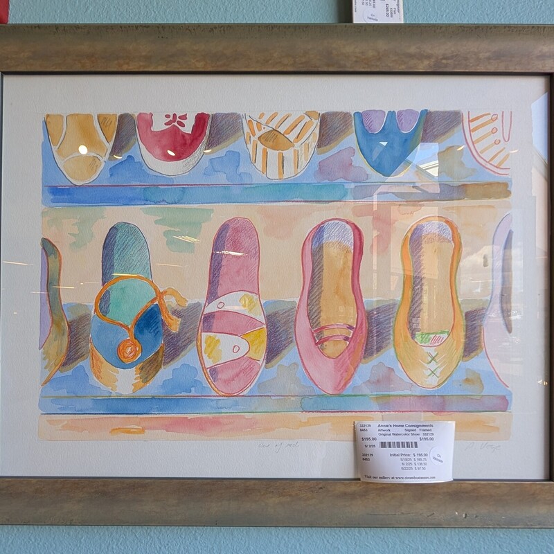 Original Watercolor Shoes, Signed Framed
26 x 20