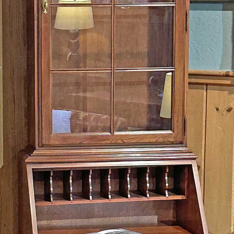 Glass Front Wood Secretary
Three Glass Shelves and Dividers In Desk
85 In Tall x 25 In Wide x 18 In Deep