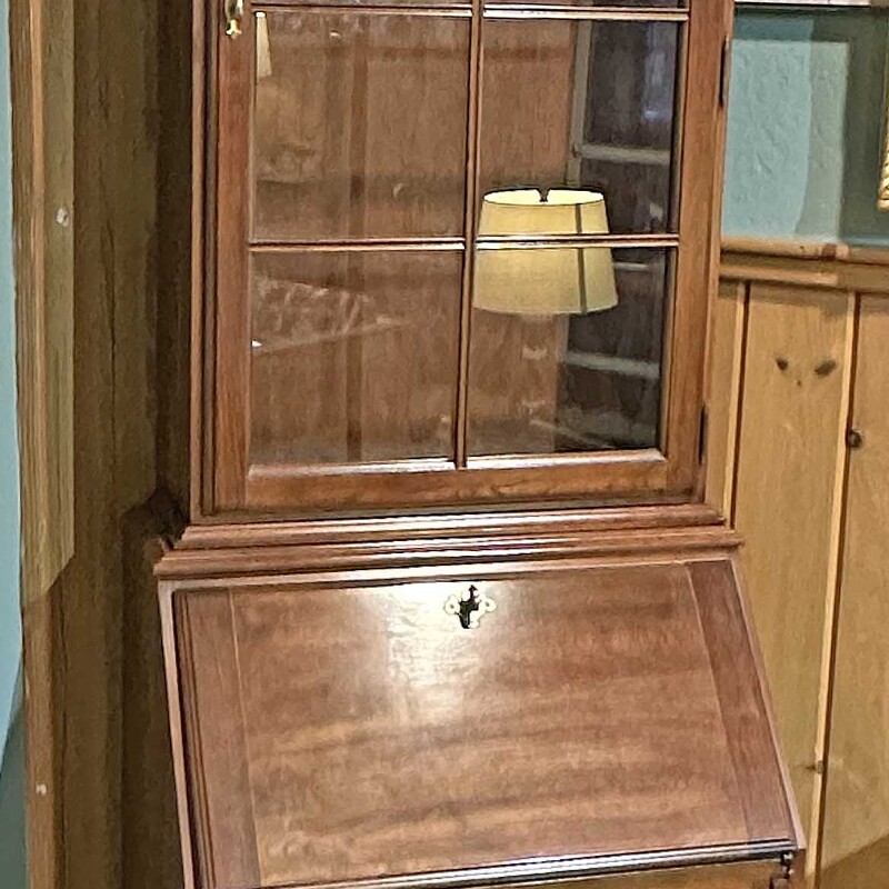 Glass Front Wood Secretary
Three Glass Shelves and Dividers In Desk
85 In Tall x 25 In Wide x 18 In Deep