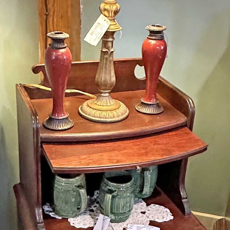 PA House Mahogany Side Table with Two Drawers and Pullout Tray
19.5 In Wide x 16.5 In Deep x 32 In Tall