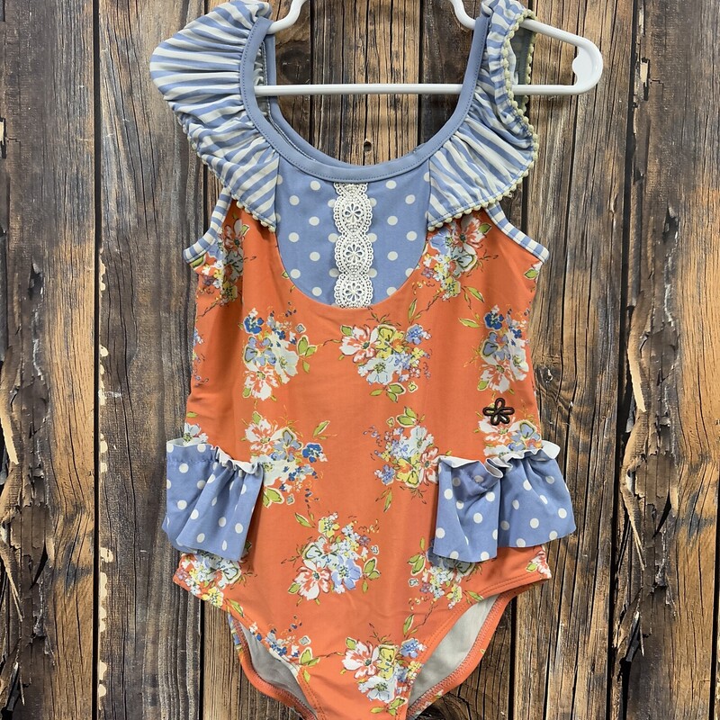 Matilda Jane Peach Floral Swimsuit, Size: 6