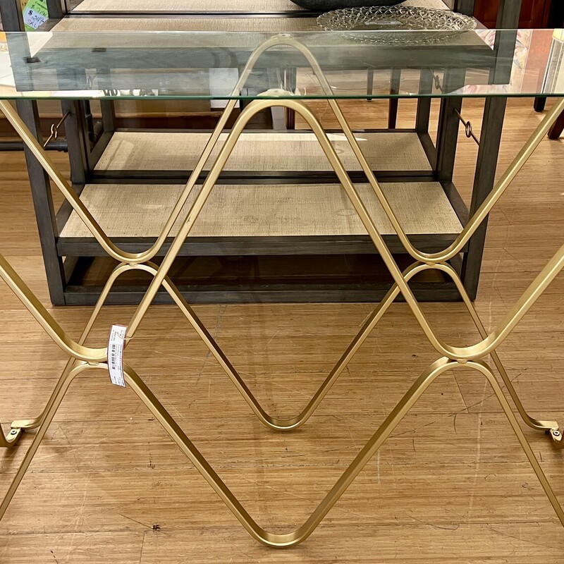 Console Glass Top, Gold, Size: 42x12x30