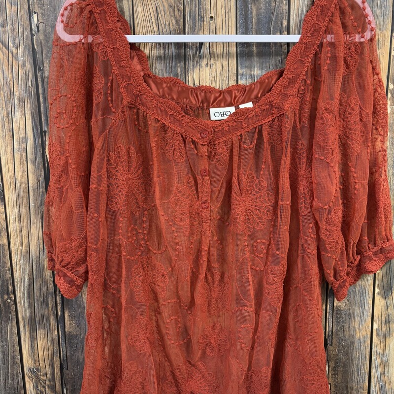 Cato Rust Lace Top, Size: L