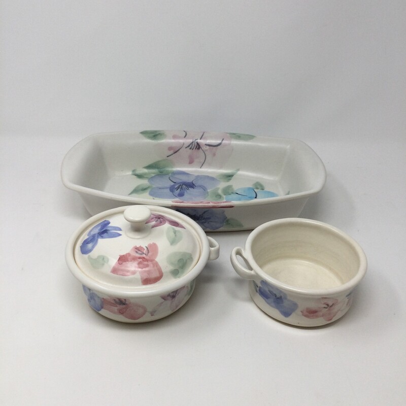 Ceramic Floral Platter Set,
Cream/Multi,
Size: Set Of 4