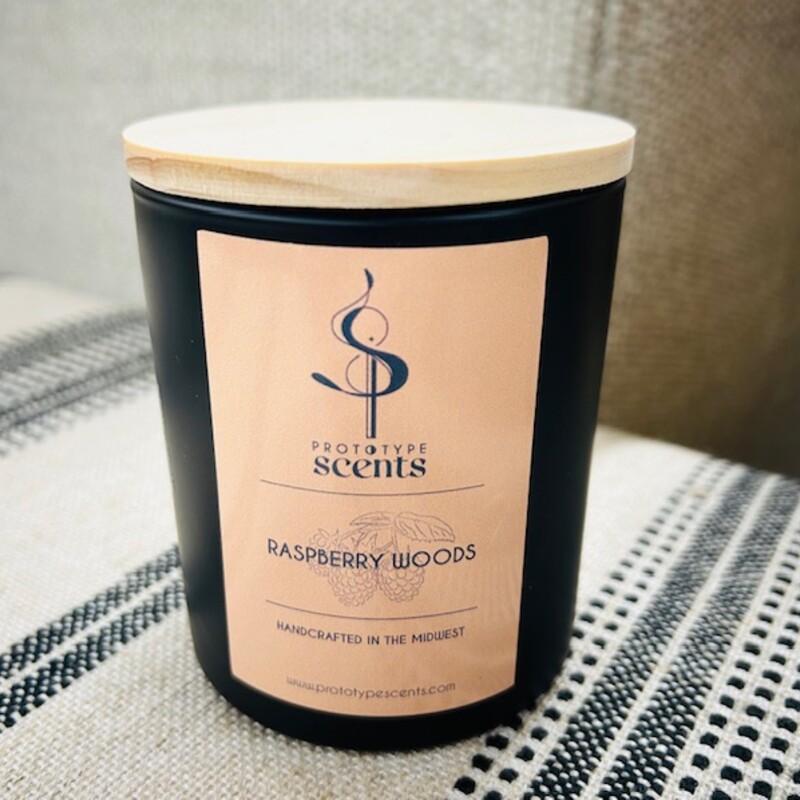 Prototype Scents Raspberry Woods Candle
Black Glass Jar Tan Wood Lid
Size: 8 oz
Soy Based Handcrafted in Cleveland OH