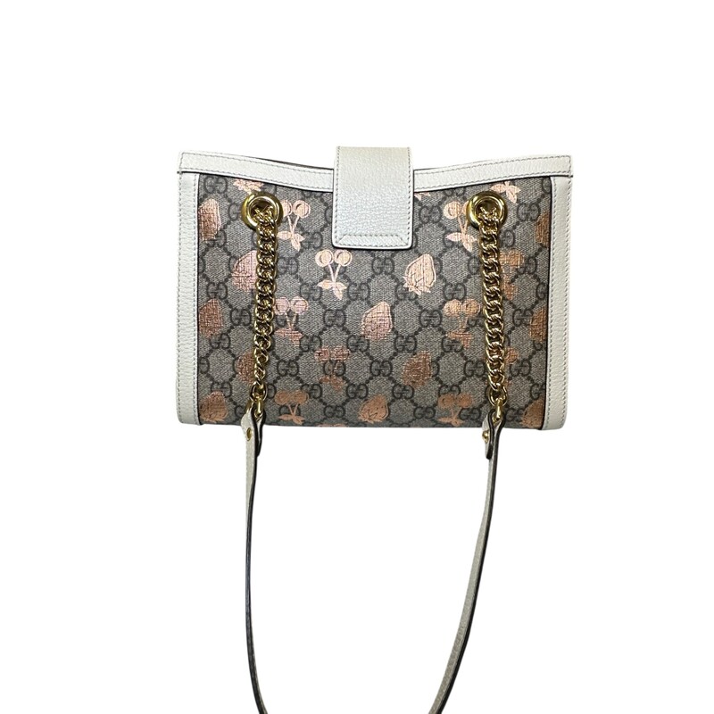 Gucci  Supreme Padlock Berry Bag<br />
<br />
Style Code:498156 525040<br />
<br />
Dimensions:<br />
Shoulder Strap Drop: 11<br />
Height: 7<br />
Width: 10<br />
Depth: 4<br />
<br />
In very good condition. Some scratches on the hardware.