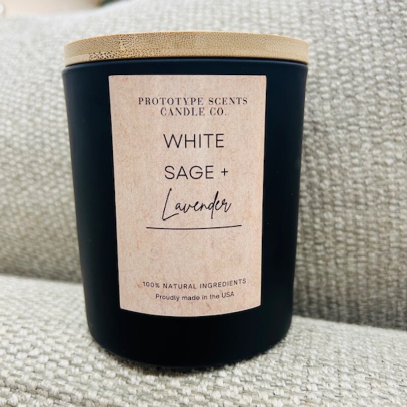 Prototype Scents White Sage & Lavender Candle
Black Glass Jar Tan Wood Lid
Size: 11 oz
Soy Based Handcrafted in Cleveland OH
