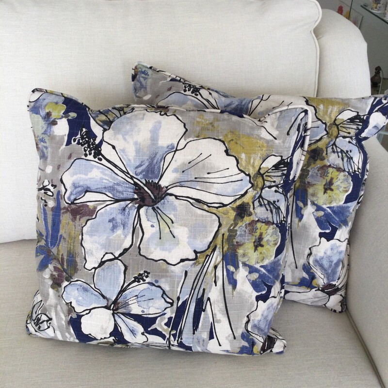 Floral Toss Cushion,
Blue/Lime/Grey,
 Size: 20 X 20 In