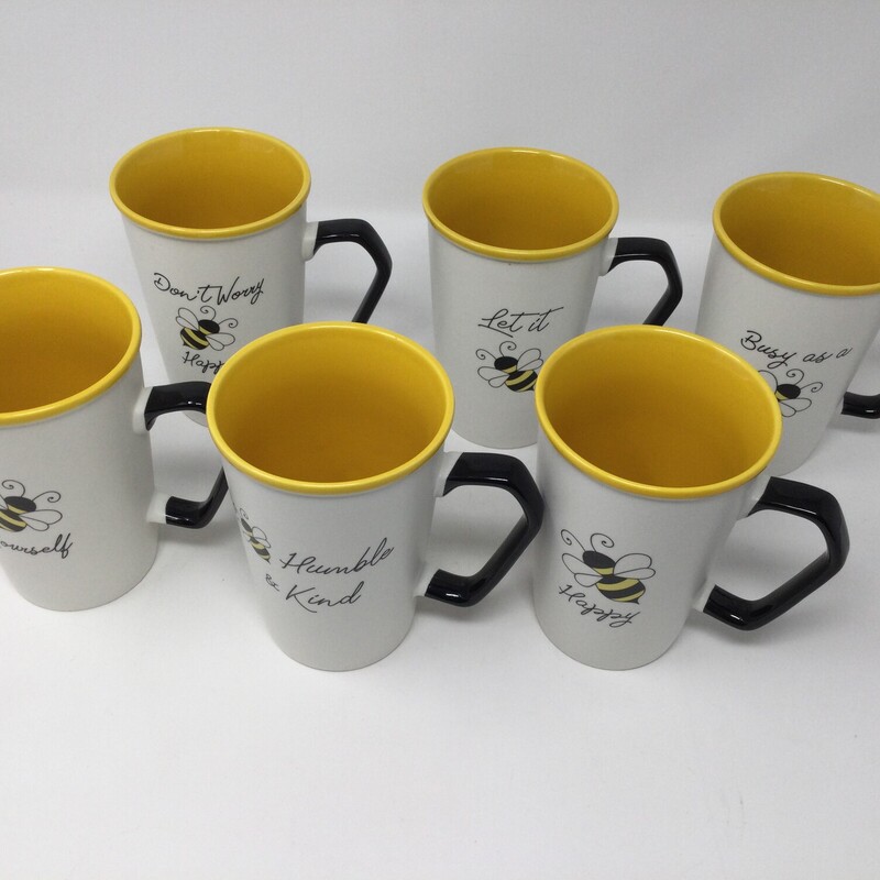 Bumble Bee Mugs,
White/Black/Yellow,
Size: Set Of 6