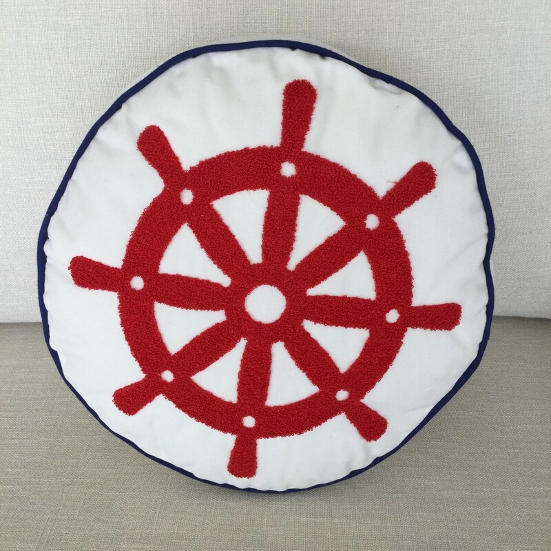 Round Nautical Toss Cushion,
White/Red/Blue,
Size: 14 In